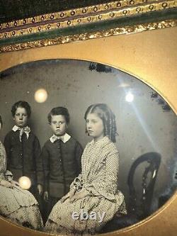 Large 3/4 PLATE Ambrotype Of Siblings Twins In Leather Photo Case 1850s Rare