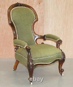 Lovely Victorian Library Reading Carved Wood Show Framed Armchair Original