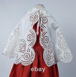 MID 19th C Hand Sewn White Eyelet Child's Cape For Dress W Scalloped Edge