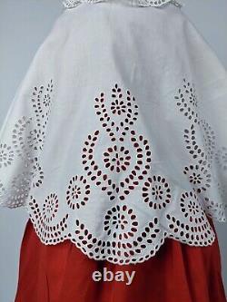 MID 19th C Hand Sewn White Eyelet Child's Cape For Dress W Scalloped Edge