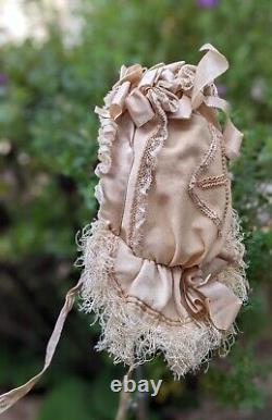 Most Opulent Victorian 19th C Child's Bonnet W Braid Work & Modesty Ruffle