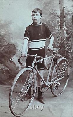 ORIGINAL! RACING BICYCLE WITH RACER GRENCHEN SWITZERLAND PHOTOGRAPH c1899