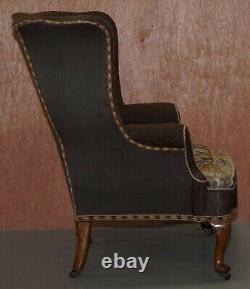 Original Circa 1840 Antique Victorian Wingback Armchair Embroidered Upholstery