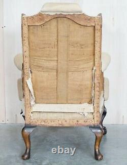 Pair Of Antique Victorian Deconstructed Wingback Armchairs With Claw & Ball Feet