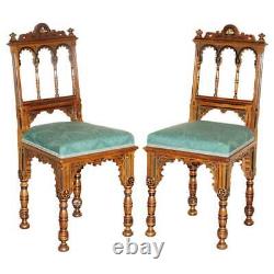 Pair Of Exceptional Antique Victorian Aesthetic Movement Chairs Mother Of Pearl