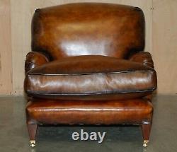 Pair Of Extra Large Howard & Son's George Smith Style Brown Leather Armchairs
