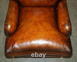 Pair Of Extra Large Howard & Son's George Smith Style Brown Leather Armchairs