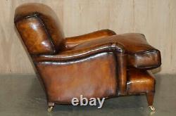Pair Of Extra Large Howard & Son's George Smith Style Brown Leather Armchairs
