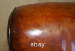 Pair Of Howard George Smith Signature Scroll Arm Style Brown Leather Armchairs