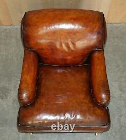 Pair Of Howard George Smith Signature Scroll Arm Style Brown Leather Armchairs