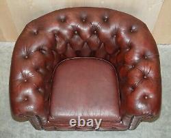 Pair Of Lovely Antique Oxblood Leather Chesterfield Gentleman's Club Armchairs