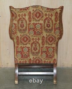 Pair Of Lovely George III Style Wingback Armchairs With Kilim Pattern Uphosltery