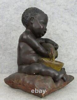 RARE Antique Victorian Black Americana History Child Chicken Chalk Ware Figurine