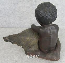 RARE Antique Victorian Black Americana History Child Chicken Chalk Ware Figurine