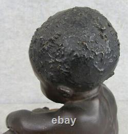 RARE Antique Victorian Black Americana History Child Chicken Chalk Ware Figurine