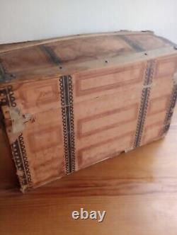 RARE Antique Wooden Trunk Victorian Child Doll Chest W Contents Bisque Clothing