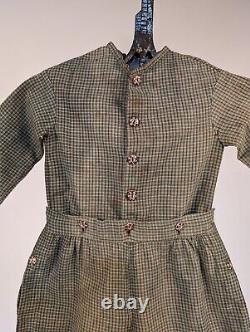 Rare 1840's Boy's Cotton Skeleton Suit W Painted Milk Glass Buttons