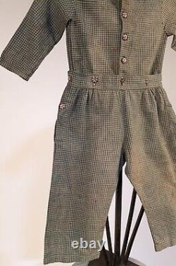 Rare 1840's Boy's Cotton Skeleton Suit W Painted Milk Glass Buttons