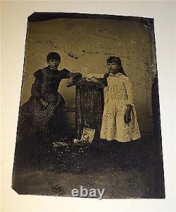 Rare Antique Victorian American Children Toys & Boxes! Advertising Tintype Photo