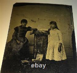 Rare Antique Victorian American Children Toys & Boxes! Advertising Tintype Photo