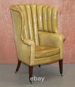 Regency Circa 1815 Fluted Barrel Back Leather Wing Armchair & Matching Stool