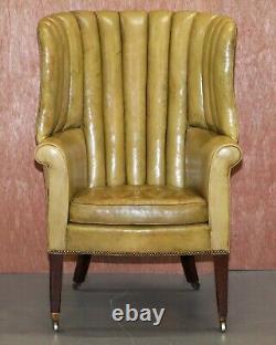 Regency Circa 1815 Fluted Barrel Back Leather Wing Armchair & Matching Stool