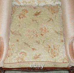 Stunning Pair Of Victorian Style Claw & Ball Feet Floral Wingback Armchairs