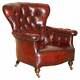 Sublime Victorian 1860 Antique Restored Bordeaux Leather Chesterfield Armchair