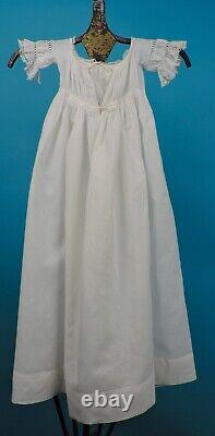 Sweet 1830's Long White Child's Gown W Ruched Sleeves And Embroidery