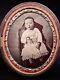 Very Rare 1/6 Plate Tintype Child Holding Doll In Oval Thermoplastic Case