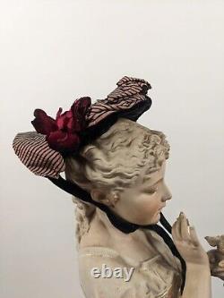 Victorian 19th C Child's Bonnet W Striped Silk Taffeta Ribbons & Florals