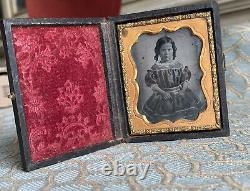 Victorian Antique 1800's Leather Union Case Daguerreotype Girl Photo Evil Child
