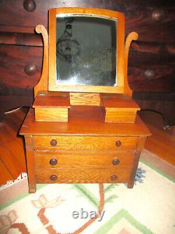 Victorian Antique Salesman Sample / Child's Oak Dresser & Mirror