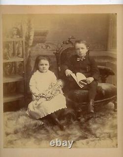 Victorian Children, Boy and Girl with Doll, Toys, Vintage Mounted Photo