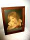 Victorian Lithograph Boy With Apple Old Wavy Glass Wood Jean Baptiste Greuze