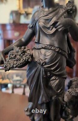Victorian Spelter Newel Post Figure Classical Woman & Child Antique