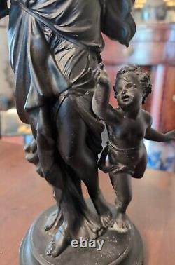 Victorian Spelter Newel Post Figure Classical Woman & Child Antique