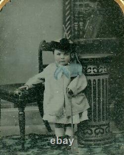 Victorian Toddler Child with Toy Shovel, Antique Vintage Ambrotype Photo
