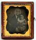 Victorian Woman with Girl Child, Bonnet Hat, Vintage Daguerreotype Photo