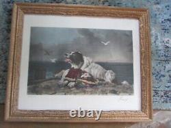 Vintage Antique Victorian Print of Dog Saving Young Girl NauticalFramed 22x17