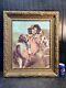 Vtg Antique Victorian Girl Collie Shepherd & Terrier Dog Print Ornate Frame