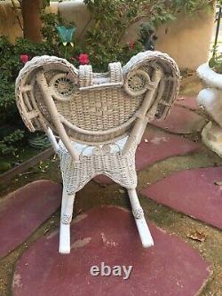 Wicker Rocking Chair Rocker White Heart Shape Fancy Victorian-Style Child Kid