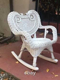 Wicker Rocking Chair Rocker White Heart Shape Fancy Victorian-Style Child Kid