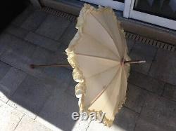 Wonderful Antique VIctorian Child's Or Doll's Ruffled Parasol Wood Handle VGC