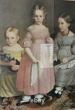 X-Large Antique Victorian Print The Alling Children 38x48 Framed Tarbell